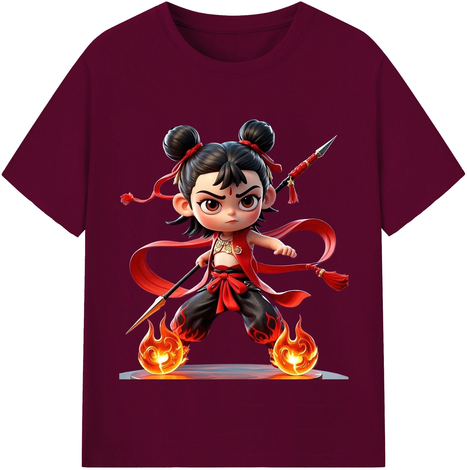 （画像用） Ne Zha 2 ナタ 魔童の大暴れ レディースカジュアルプリントTシャツ（綿100％）